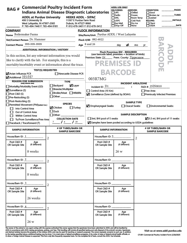 Example of a Completed Commercial Poultry Incident Form | Indiana ...