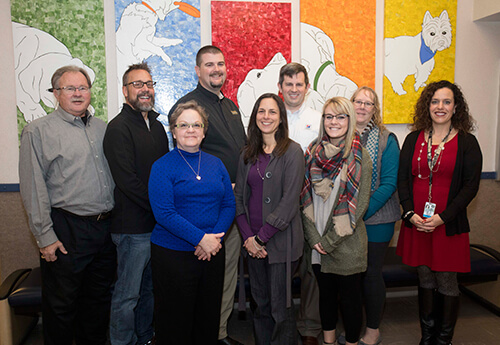 PVM Veterinary Technology Advisory Board members: back row (left to right): Dr. John Schnarr, Dr. Steve Sunbury, Dr. John Feutz, Dr. Brandon Stapleton, and Beth Skiles, RVT, with Dr. Bianca Zenor, Veterinary Technology Program director; front row (left to right): Dr. Susan Prieto-Welch, Amanda Durnell, RVT, and Mattie Floyd. (Not pictured: Dr. Larry McAfee)