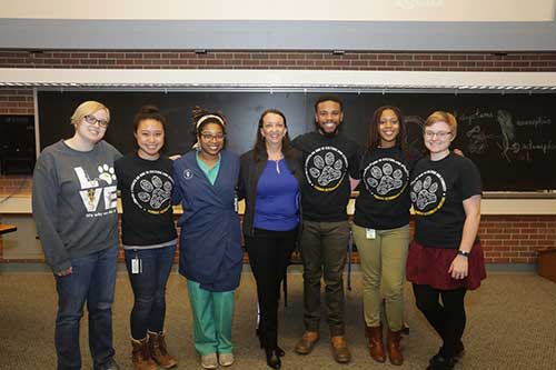 PVM's Martin Luther King Jr. Keynote Speaker for Inclusive Excellence Week Christine Jenkins (center) with members of the executive board of the PVM VOICE chapter (left-right): Christina Smith, Alyssa Tamayo, VOICE chapter president Morgan Fortune, Edris Grate, Mary Jordan and Jessie Whitfield.