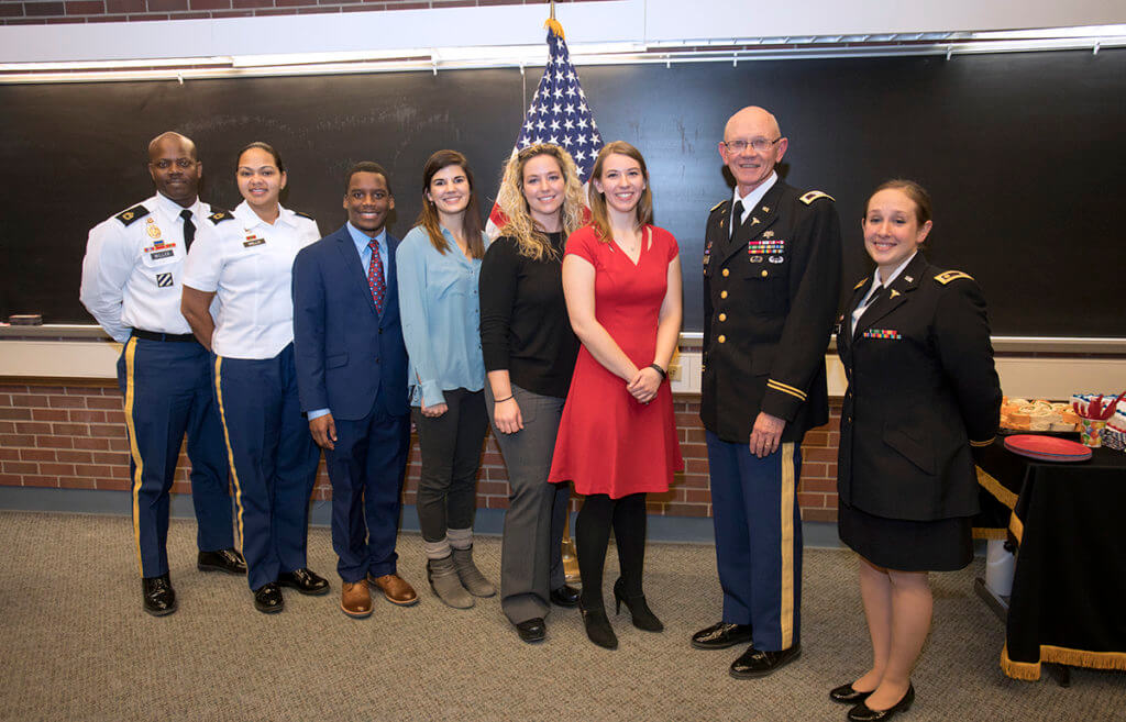 Army medical recruiters pictured with DVM Class of 2022 commissioned Army officers with Drs. Moore and Vickery