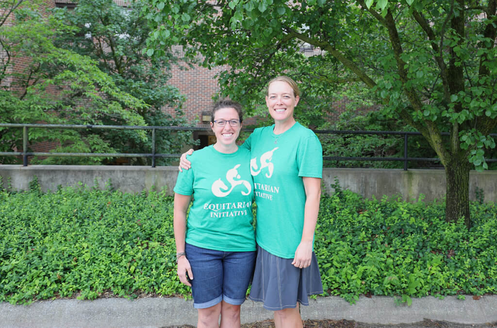 Molly and Sandy stand together outside on the Purdue West Lafayette campus