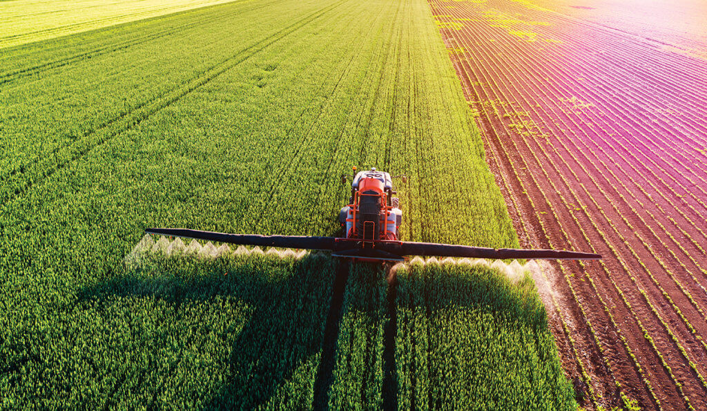 A combined sprays herbicides in a field