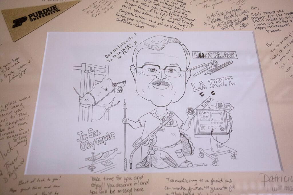 A close-up of the caricature of Pat created by Dr. Tomohito Inoue