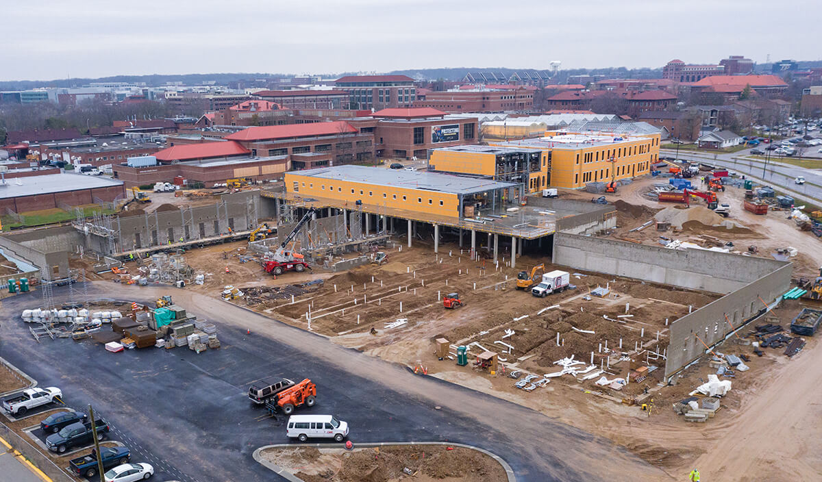 construction progress photo of the new Equine and Small Animal Hospital facilities