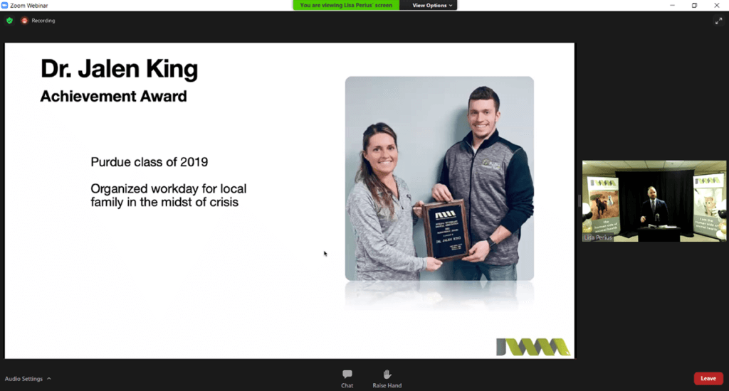 screen shot of virtual awards presentation