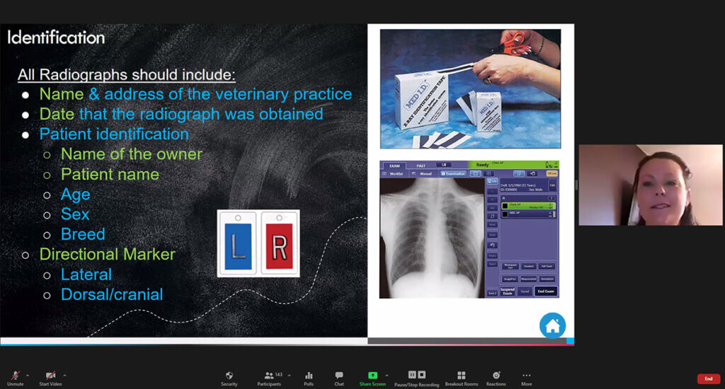 A screen shot of Liane presenting with the current slide focusing on radiographs