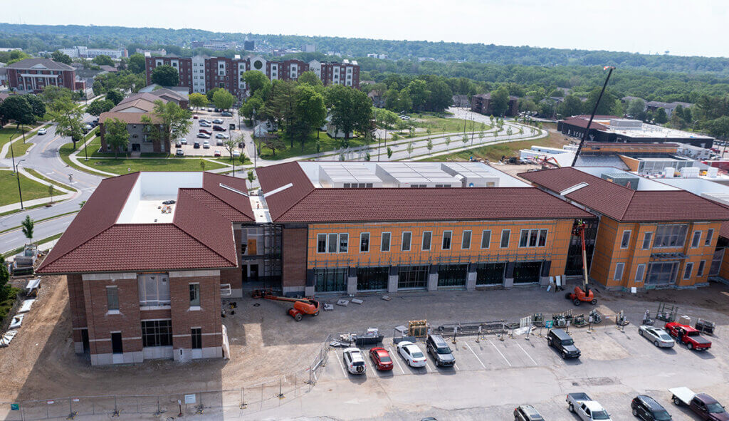 birds eye view of the Small Animal Hospital expansion from Lynn Hall