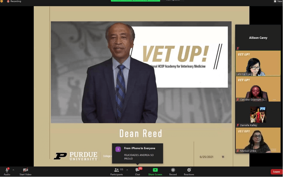 Dean Willie Reed congratulated the Vet Up!  University graduates via video.