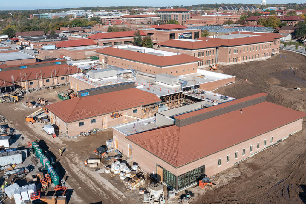 Construction in progress overhead photo of the new equine hospital