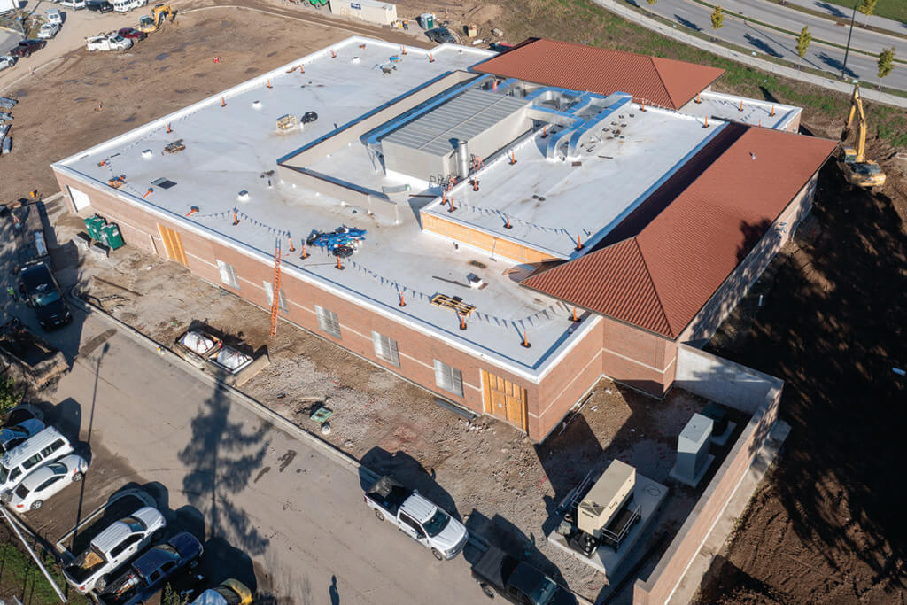 Construction in progress overhead photo of the new farm animal hospital