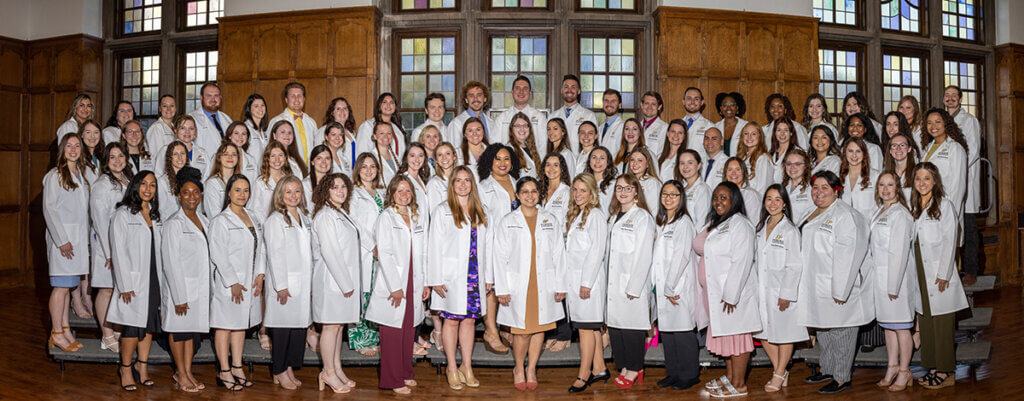 DVM Class of 2024 pictured together at the White Coat Ceremony