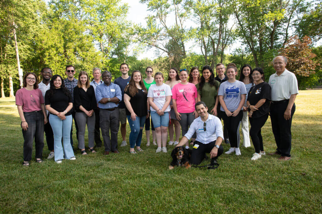 Summer veterinary research scholars and their mentors gathered for a group photo at the program’s annual kick-off picnic held June 1 at Fort Ouiatenon.