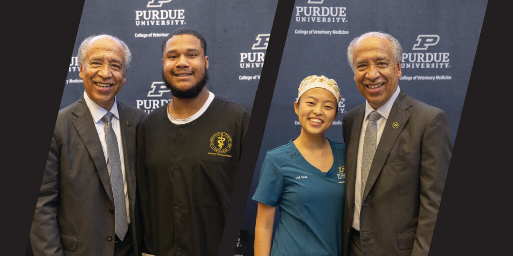 Willie Reed with Purdue veterinary students who attended the reception:  Juli Soda of the Class of 2025 and Ramon Roberts of the Class of 2027.