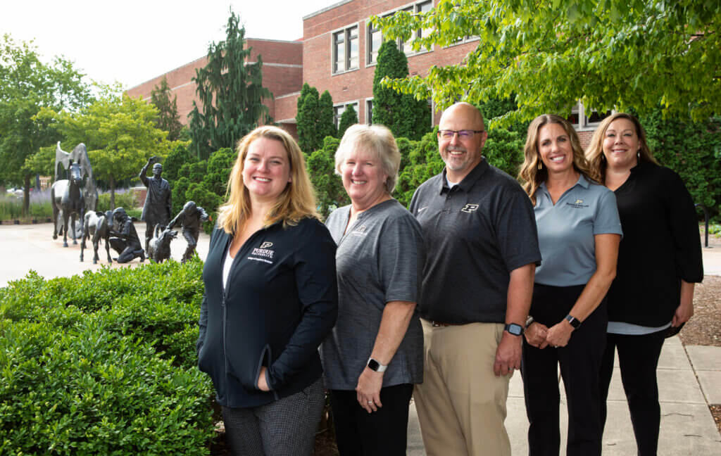 Members of the Purdue Veterinary Medicine Development Team (left-right): Mackenzie Martin, Debbie Dunham, Kyle Bymaster, April Shepherd, and Julie Bogan.