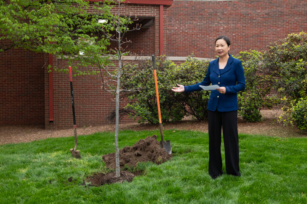 Professor Main’s widow Joyce thanked everyone for coming and shared what it means to her family to have a White Oak tree planted in such a great location in her husband’s memory.