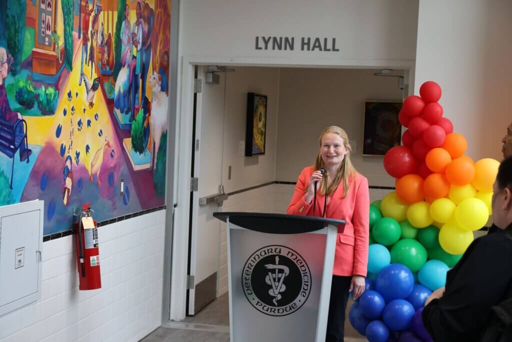 At the dedication ceremony, Leanne Nieforth, PhD, shared insights as the college’s assistant professor of the human-animal bond.  