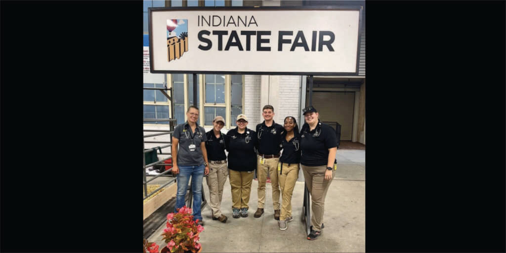 Purdue Veterinary Medicine partners with the Indiana State Fair to provide veterinary care for the fair’s exhibition animals, coordinating all the veterinary services for the exhibition animals on the fairgrounds.