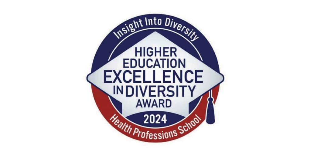 blue and white logo of Higher Education Excellence in Diversity Award