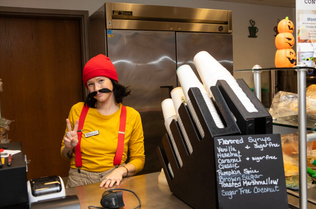 “Cheech” – aka Rebecca Watkins – was ready to serve Continuum Café customers on Halloween.