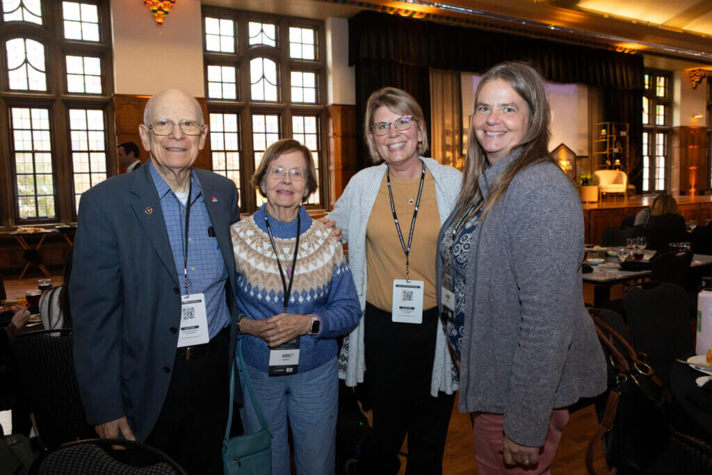 One Health Alumni Reunion attendees with Purdue Veterinary Medicine ties included Dr. Gordon Coppoc, Purdue professor emeritus of veterinary pharmacology, and his wife, Harriet, along with Department of Basic Medical Sciences faculty members Mindy Anderson and Dianne Little.