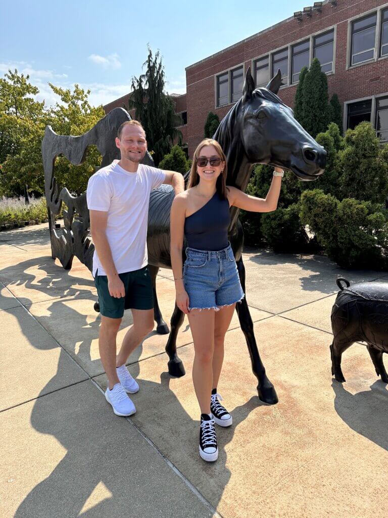 Dr. Marsh snapped this photo of Spencer and Lacey at the Continuum sculpture 23 years to the day after the dedication ceremony.