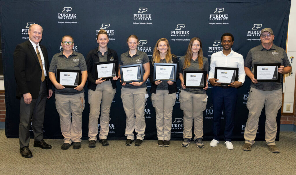 Seven members of the Veterinary Hospital’s Large Animal Care Technician Team received a group Bravo Award.