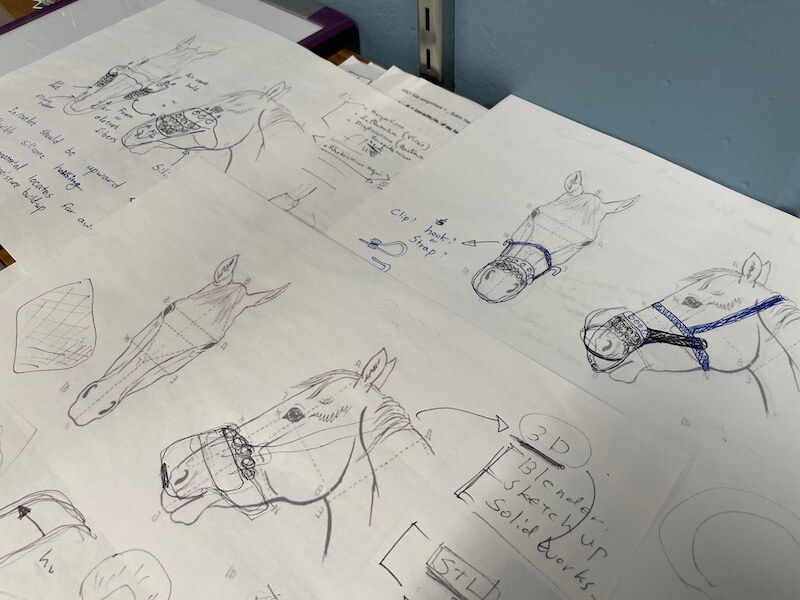 Original horse respirator sketches by Lee and Park. (Photo provided)