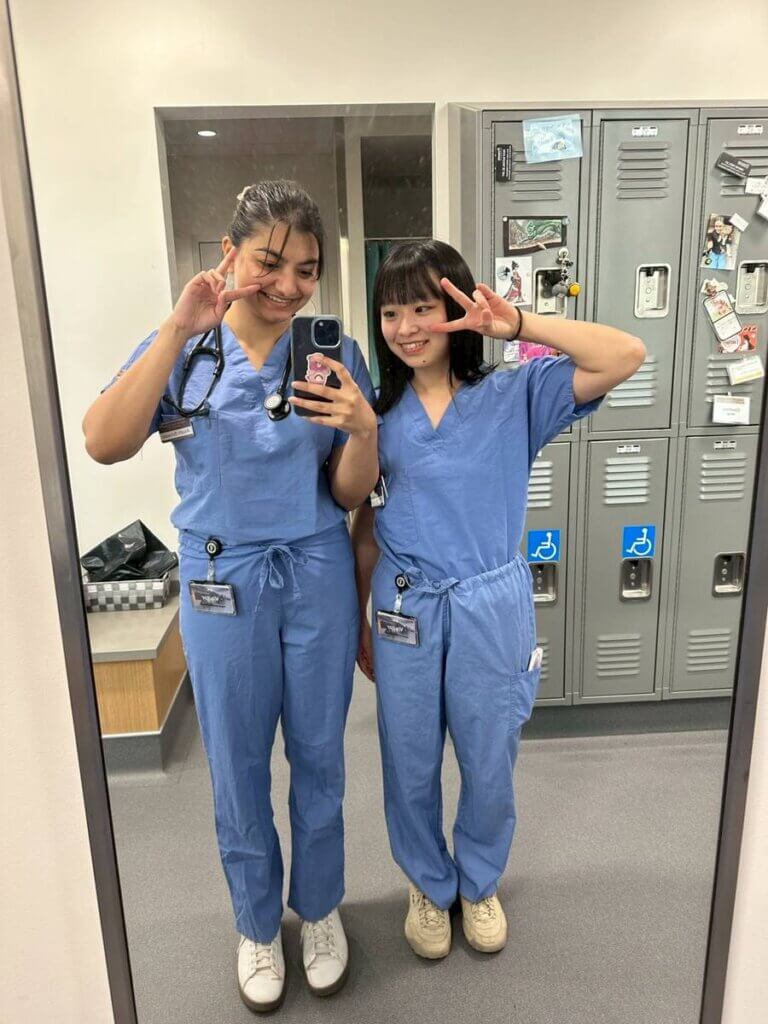 Two Kitasato University veterinary students paused for a photo op during their two week visit to Purdue that concluded Friday, August 15.