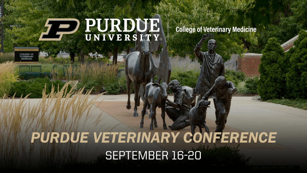 the contiuum sculpture outside in a header image for Purdue Veterinary Conference