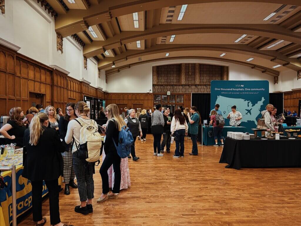 Conference-goers enjoyed checking out the vendor booths at the Exhibit Hall in the Purdue Memorial Union South Ballroom.
