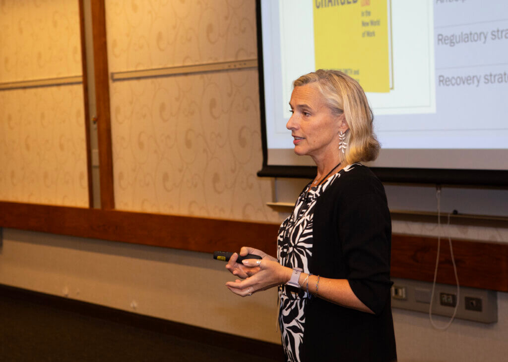 The lunch-time Wellness Keynote presentation on “How to Break out of the Burnout Spiral” by Alicia Grandey, a distinguished Liberal Arts Professor of Psychology at Pennsylvania State University, drew a capacity audience.