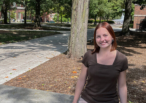 Emma Senter is a Purdue undergraduate researcher serving in the College of Veterinary Medicine’s Human Animal Partnerships and Interactions Lab (Photo by Rebecca Hoffa)