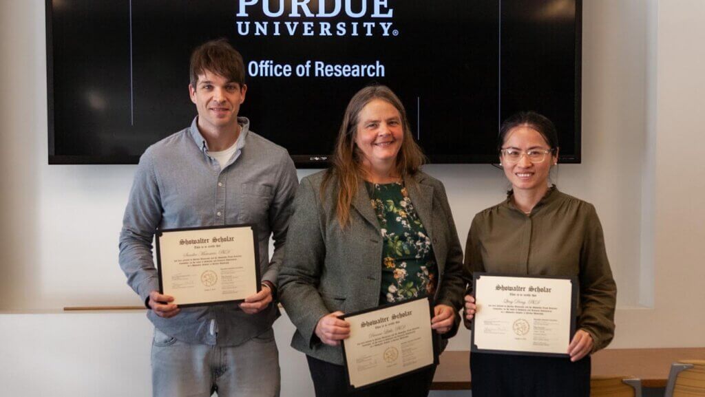 Sandro Matosevic, Dianne Little and Qing Deng. Not pictured: Noll Campbell (Purdue University photo/Angelina Mei Cuello)