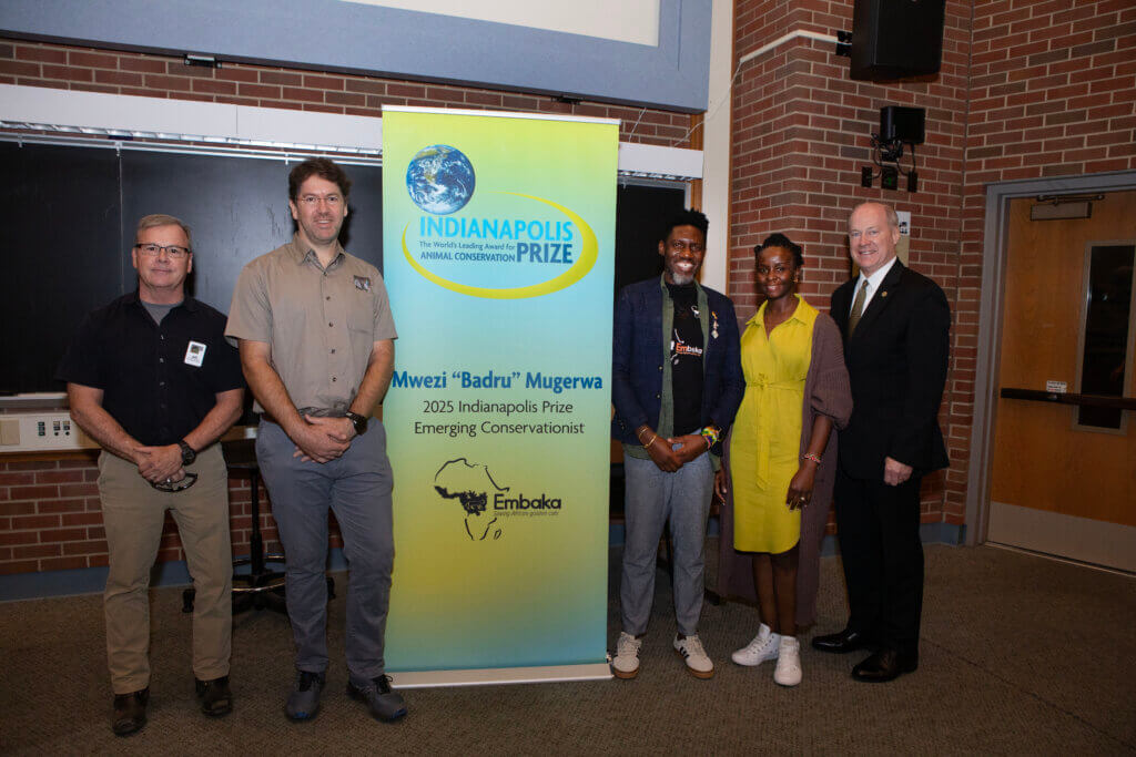 PVM Dean Bret Marsh (right) with Mwezi Mugerwa and his wife as well as Dr. Jeff Proudfoot, (left) Indianapolis Zoo vice president of veterinary services, and Dr. Nico de Bruyn, zoo vice president of conservation & education.