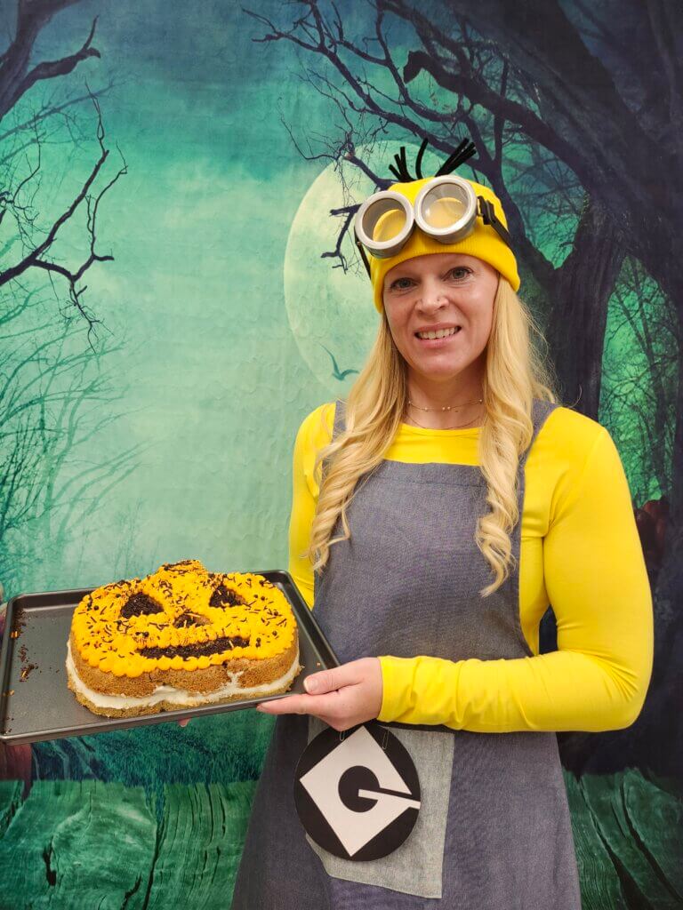 Diagnostic Imaging Veterinary Technologist Christy DeYoung displays her winning entry in the Halloween Dessert Baking Contest.