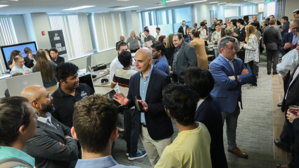 Students, faculty and staff from across Purdue’s campus gathered for the opening of the new spatial computing hub in September at Wang Hall.