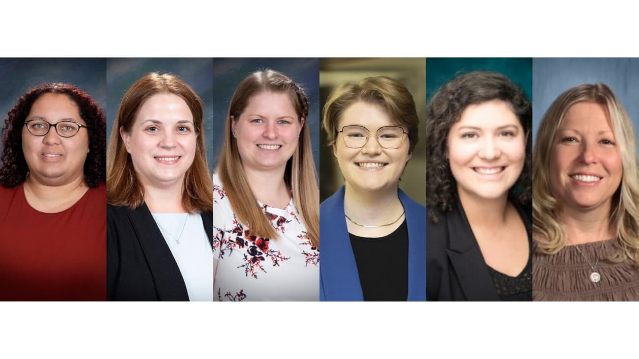 a collage of six portraits of women wearing business casual attire