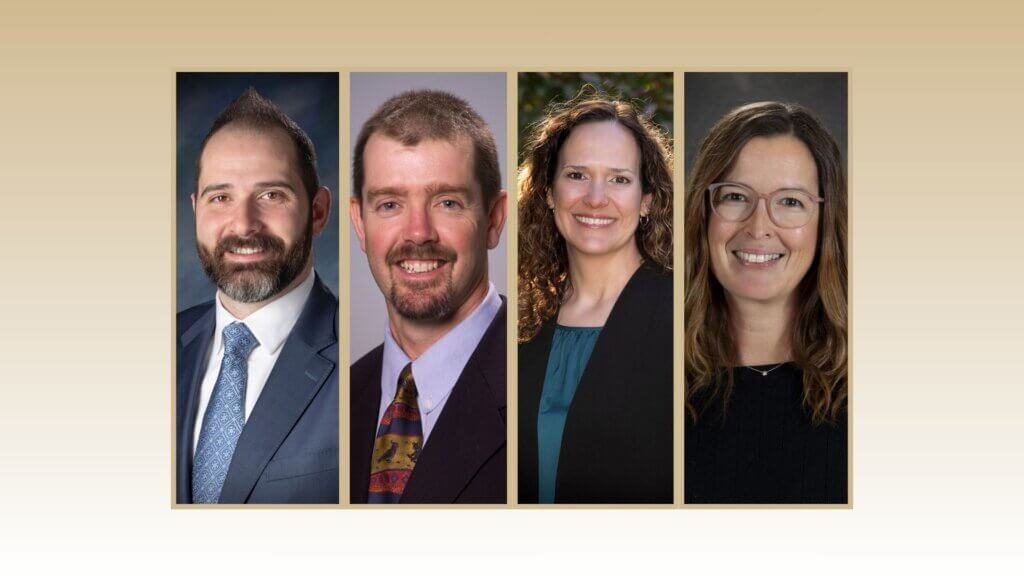 four side-by-side professional headshots, two men and two women