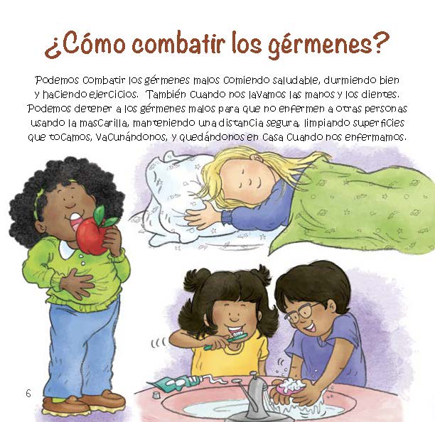 Children wash hands, eat healthy food, sleep, and exercise to show ways we can help our bodies fight germs.