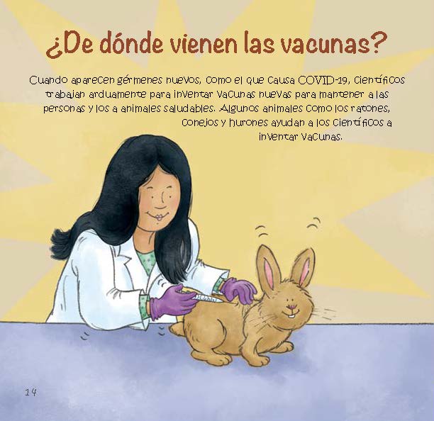 A scientist vaccinates a rabbit to show how animals help researchers invent new vaccines.