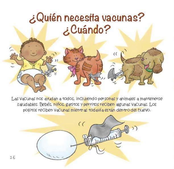 A baby, kitten, puppy, and chick receive vaccines to show that people and animals of all ages benefit from vaccination.