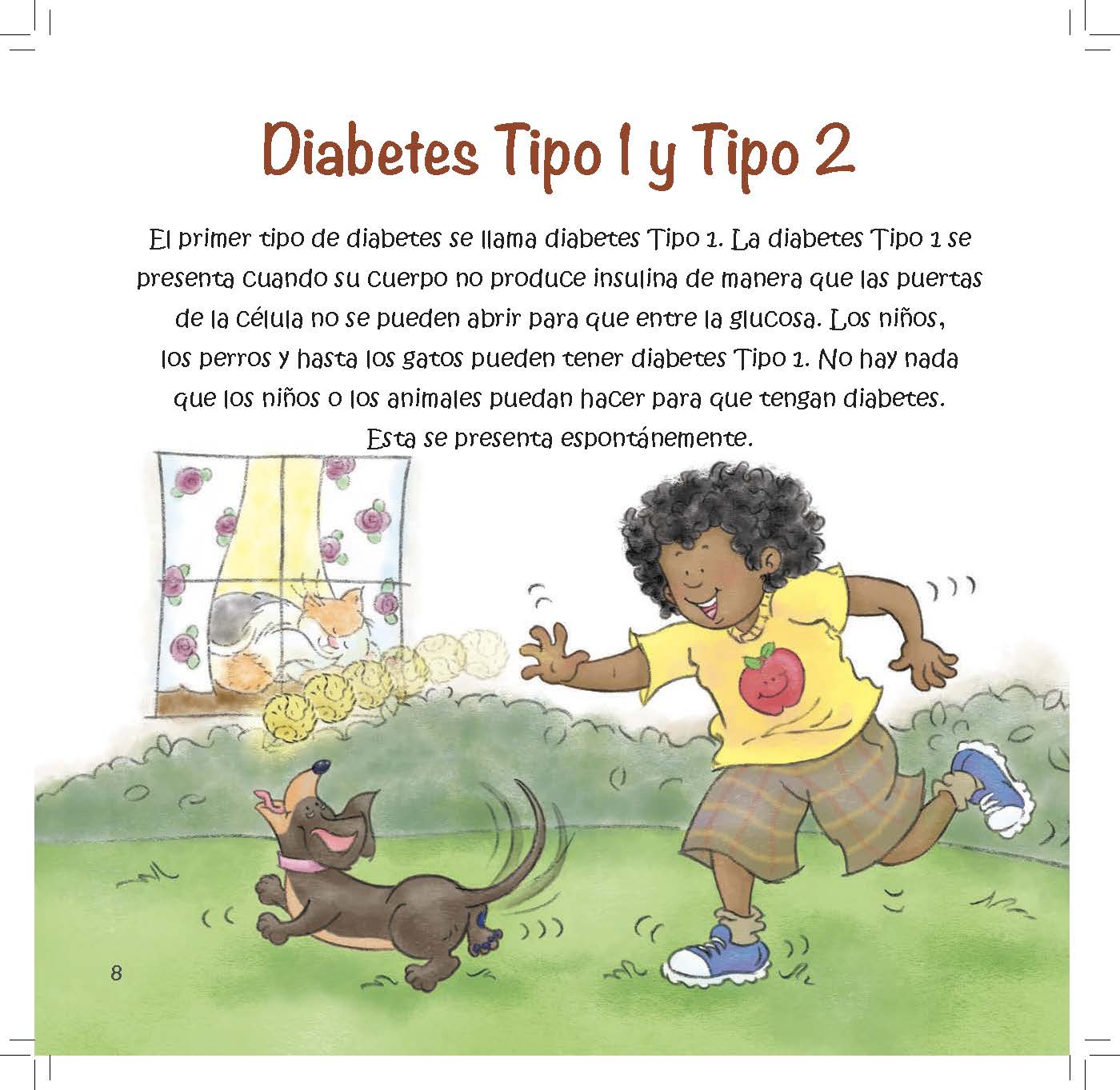 A girl runs in the grass with her dachshund as text explains that Type 1 diabetes occurs when the body does not make insulin.