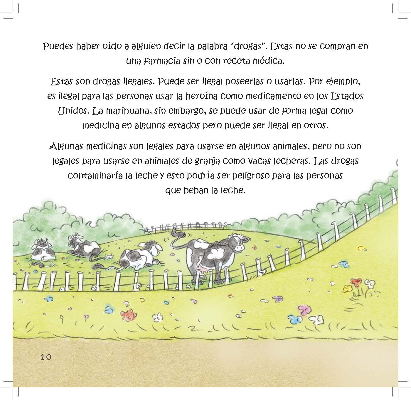 Cows grazing in a field accompany text explaining that some drugs are illegal or unsafe for food animals.